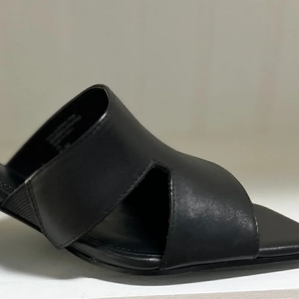 Charles David HARLEY LEATHER OPEN TOE HEEL SANDALS in Black Size 8.5